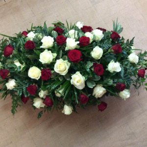 White & Red Rose Coffin Spray